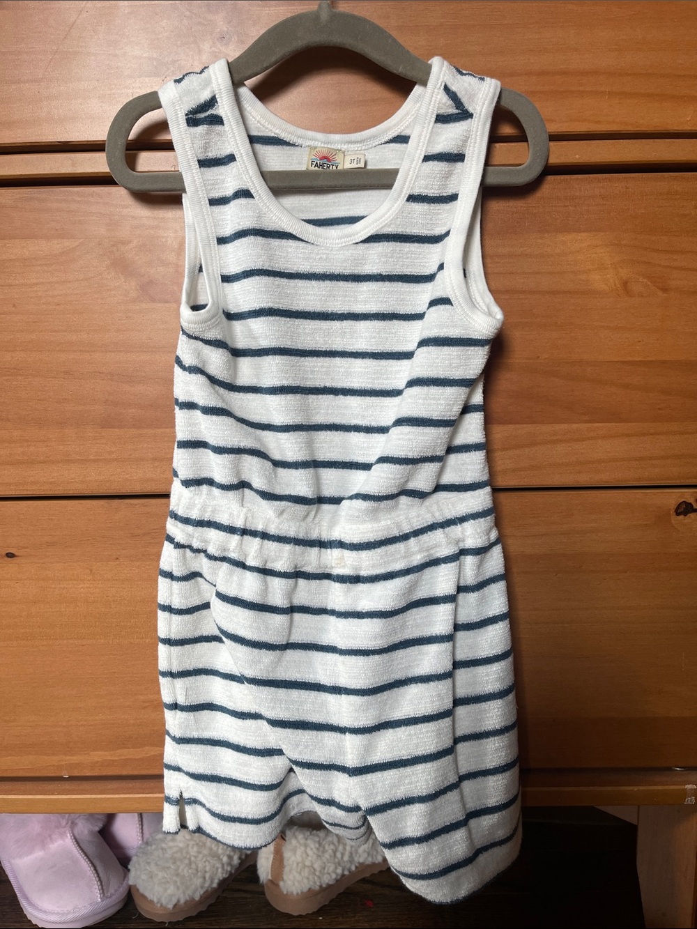 Faherty White & Navy Striped Terry Romper